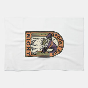 Halloween Witch Dog Vintage Engraving Shirt Design Tea Towel
