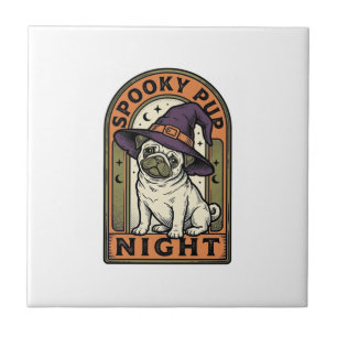 Halloween Witch Dog Vintage Engraving Shirt Design Tile