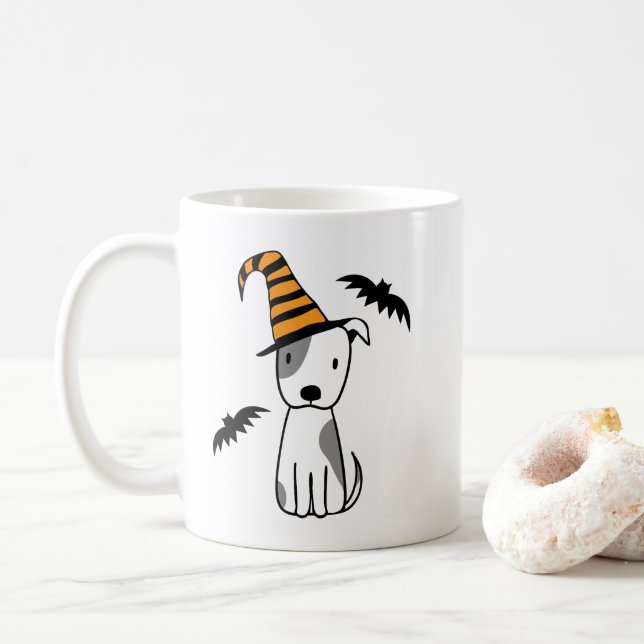 Halloween Witch Dog with Bats Coffee Mug (With Donut)