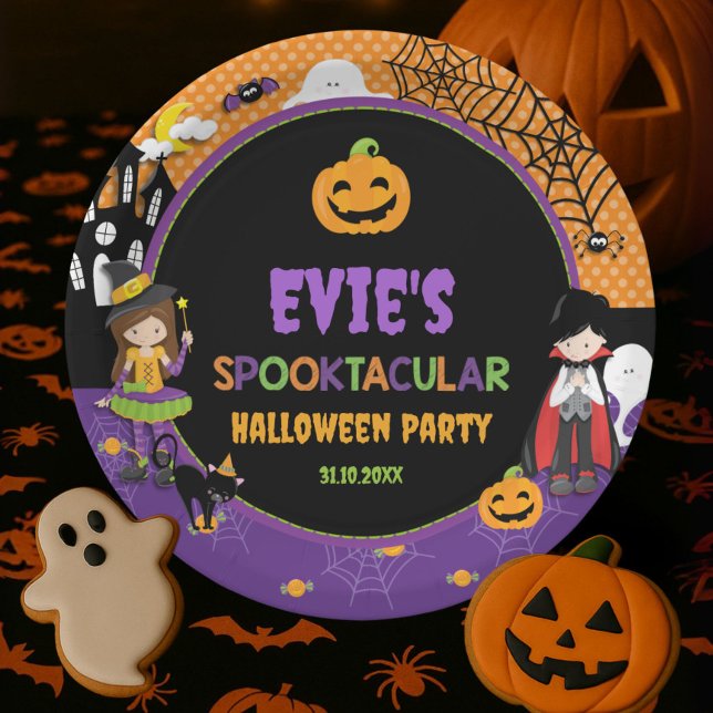 Halloween Witch Dracula Jack O Lantern Pumpkins  Paper Plate (Creator Uploaded)