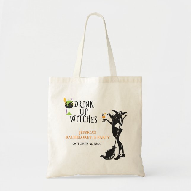 Halloween Witch Drink Up Bachelorette Tote Bag (Front)