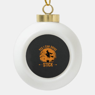 Halloween Witch Drive Stick Graphic_1 Ceramic Ball Christmas Ornament