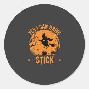 Halloween Witch Drive Stick Graphic_1 Classic Round Sticker