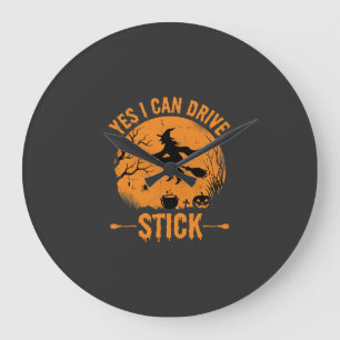 Halloween Witch Drive Stick Graphic_1 Large Clock