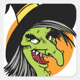 Halloween Witch Face Square Sticker