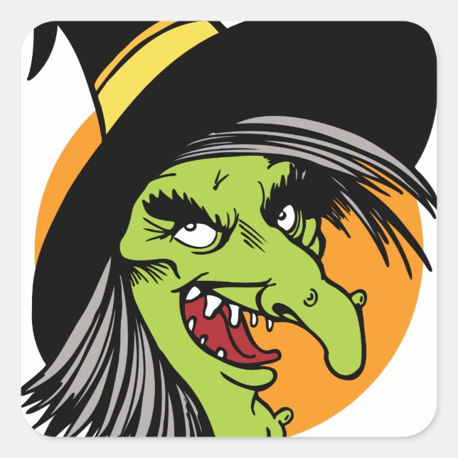 Halloween Witch Face Square Sticker (Front)