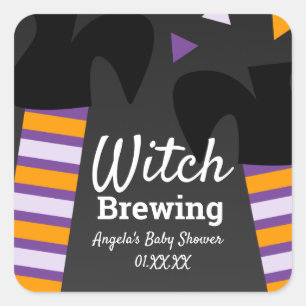 Halloween Witch Feet Baby Shower Party Favour Square Sticker
