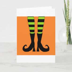 Halloween Witch Feet in Green Orange Background Card