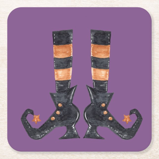 Halloween Witch Feet Square Paper Coaster (Front)