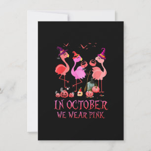 Halloween Witch Flamingo In October We Wear Pink W Invitation