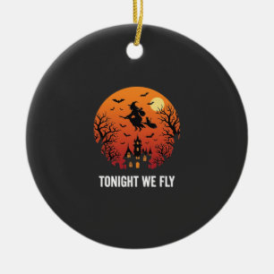 Halloween Witch Flying Night Graphic Design_1 Ceramic Tree Decoration