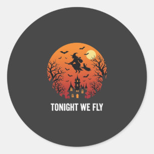 Halloween Witch Flying Night Graphic Design_1 Classic Round Sticker