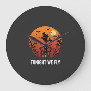Halloween Witch Flying Night Graphic Design_1 Large Clock