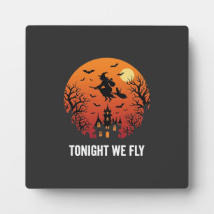 Halloween Witch Flying Night Graphic Design_1 Plaque