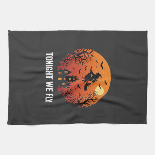 Halloween Witch Flying Night Graphic Design_1 Tea Towel