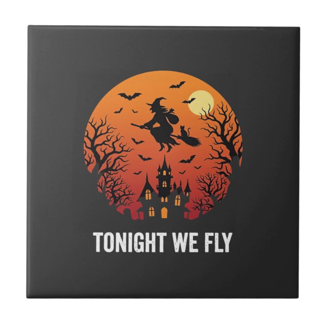 Halloween Witch Flying Night Graphic Design_1 Tile (Front)