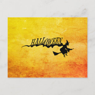 Halloween witch flying on a broomstick postcard