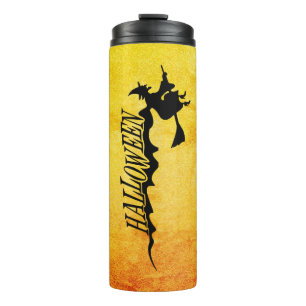 Halloween witch flying on a broomstick thermal tumbler