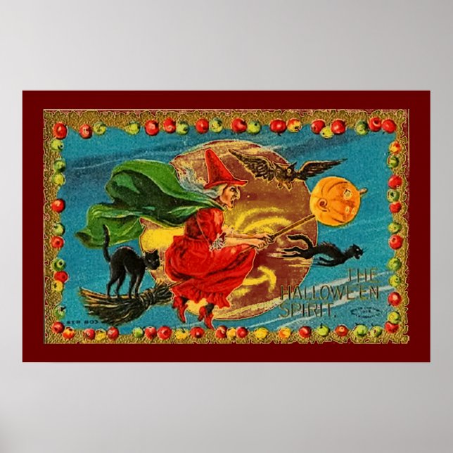Halloween witch Flying Poster In Red (Front)