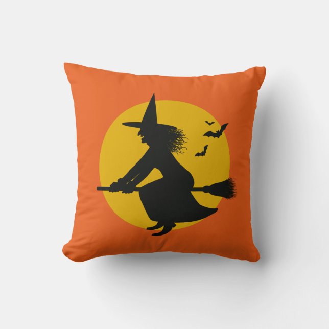 Halloween Witch Flying Throw Pillow (Front)