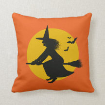 Halloween Witch Flying Throw Pillow
