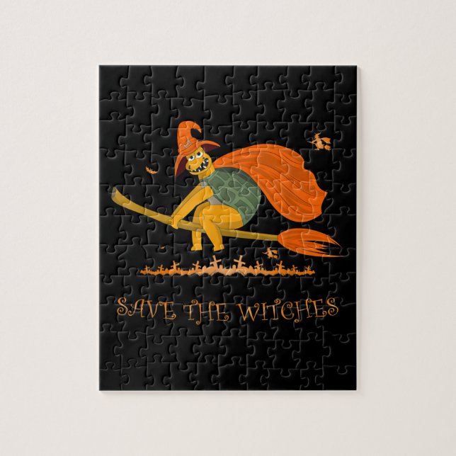 Halloween Witch Flying Turtle Broom Salem Jigsaw Puzzle (Vertical)