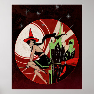 Halloween Witch Flying (vintage) Poster