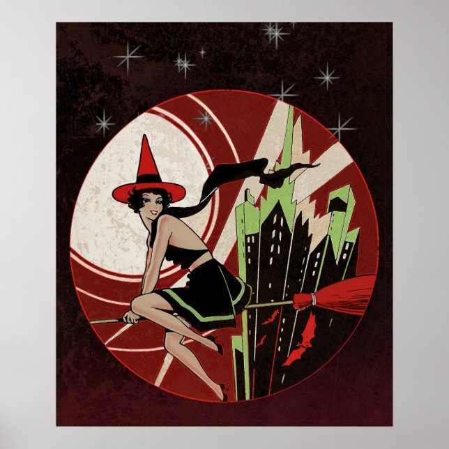 Halloween Witch Flying (vintage) Poster (Front)