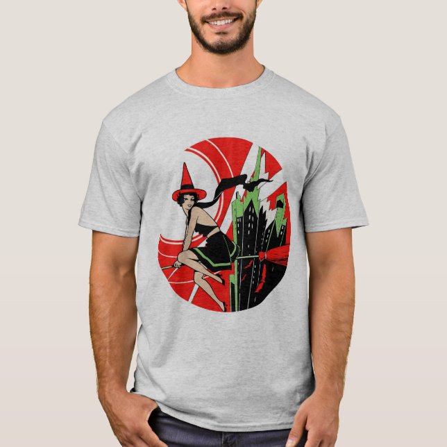 Halloween Witch Flying (vintage) T-Shirt (Front)