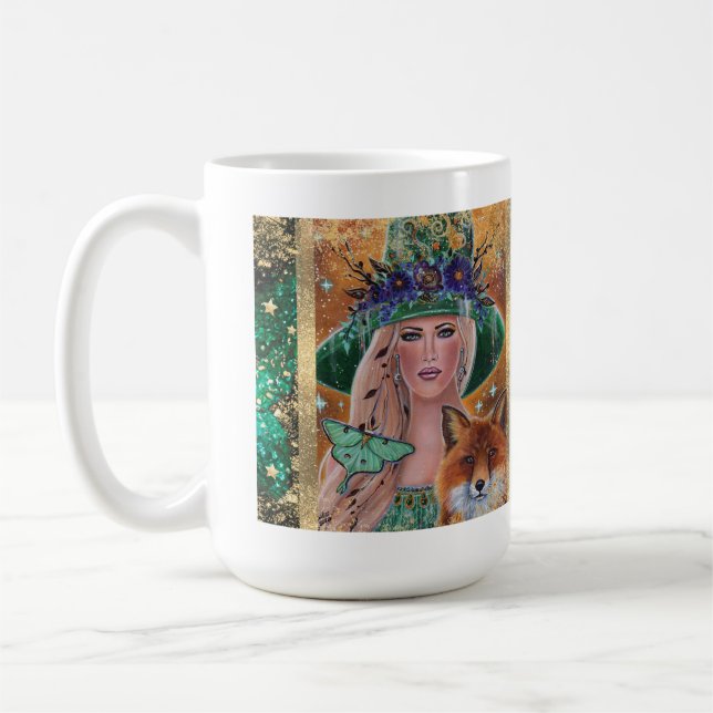 Halloween witch fox art by Renee Lavoie Coffee Mug (Left)