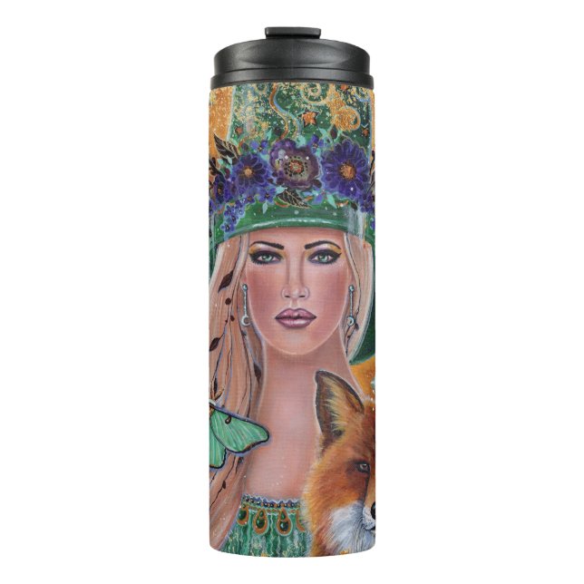 Halloween witch fox art by Renee Lavoie Thermal Tumbler (Front)