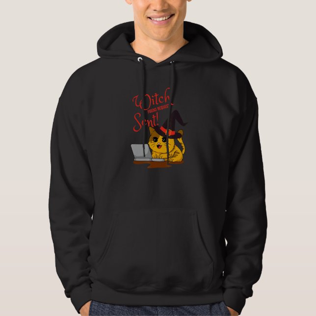 Halloween Witch Friend Request Sent Kitten Hoodie (Front)