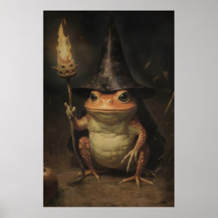 Halloween witch frog vintage painting, Halloween Poster
