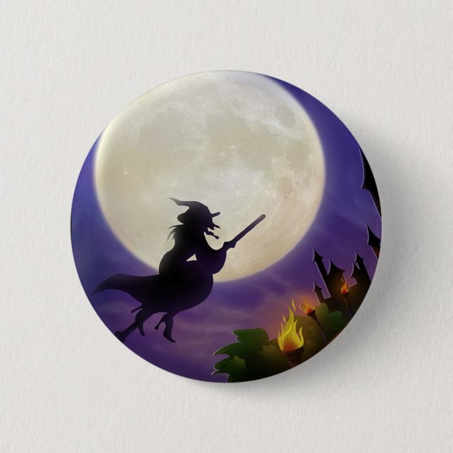 Halloween Witch Full Moon 6 Cm Round Badge (Front)