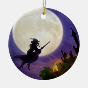 Halloween Witch Full Moon Ceramic Tree Decoration