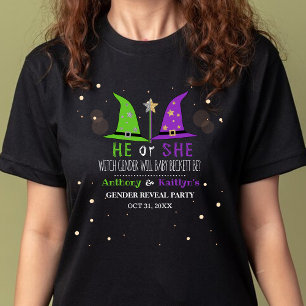 Halloween Witch Gender Reveal Party Tri-Blend Shirt