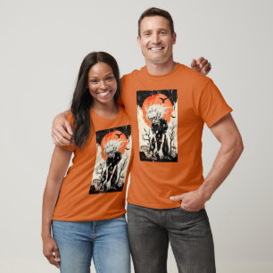 Halloween Witch Ghoul Woodblock-Style T-Shirt