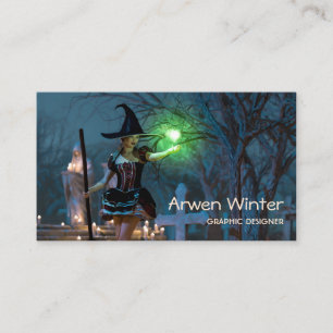 Halloween Witch Girl in the Forest Business Card