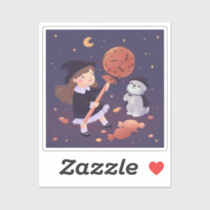 Halloween Witch Girl & Puppy Illustration