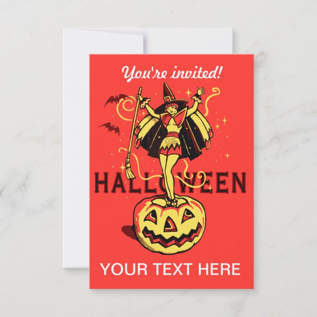 Halloween Witch Girl (vintage) Invitation (Front)