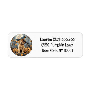 Halloween Witch Golden Retriever Puppy Pumpkins