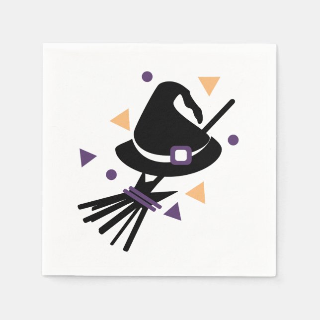 Halloween Witch Hat and Broom | Confetti Napkin (Front)