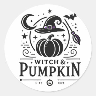 Halloween Witch Hat and Pumpkin Design Magic Art Classic Round Sticker