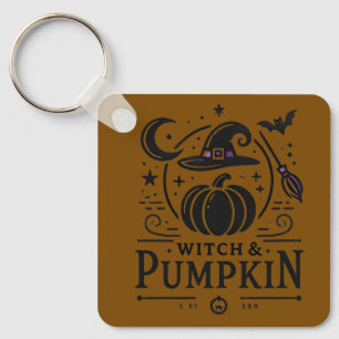 Halloween Witch Hat and Pumpkin Design Magic Art Key Ring