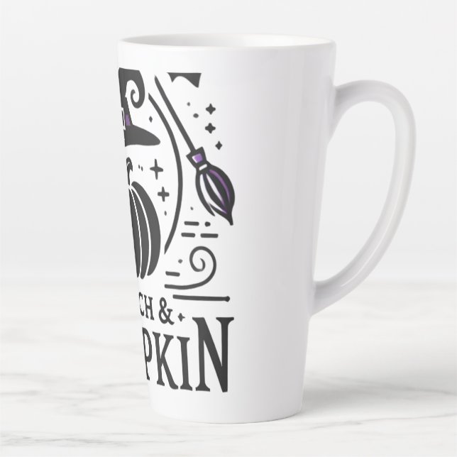 Halloween Witch Hat and Pumpkin Design Magic Art Latte Mug (Right)