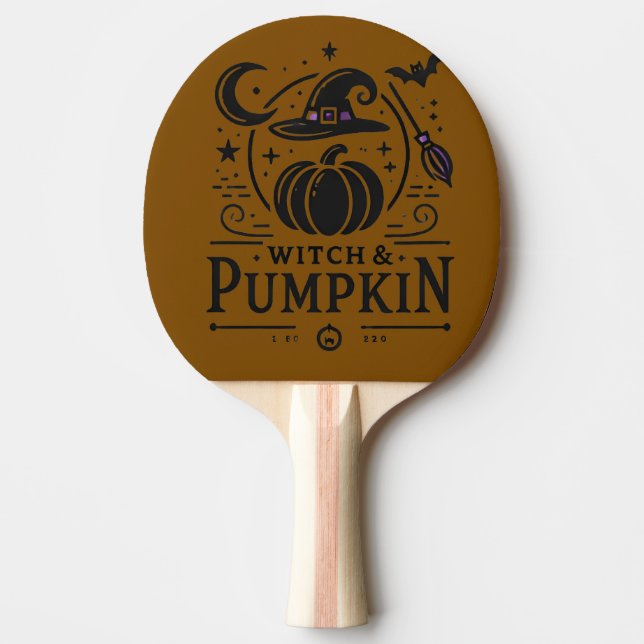 Halloween Witch Hat and Pumpkin Design Magic Art Ping Pong Paddle (Front)