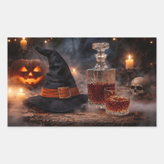 Halloween Witch Hat and Whiskey Mystical Rectangular Sticker