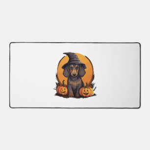 Halloween Witch Hat Pumpkin Dog Dachshund Desk Mat