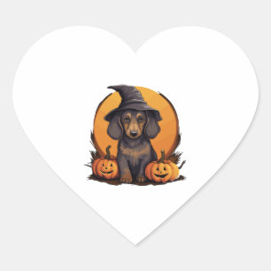 Halloween Witch Hat Pumpkin Dog Dachshund Heart Sticker