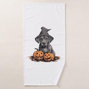 Halloween Witch Hat Pumpkin Dog Great Dane Bath Towel